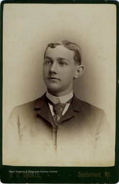 Portrait of Charles Head, likely a resident of Keyser, taken in Cumberland, Maryland from a photograph album of late nineteenth century images featuring residents from Keyser, W. Va.