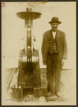 This image is part of the Thompson Family of Canaan Valley Collection. The Thompson family played a large role in the timber industry of Tucker County during the 1800s, and later prospered in the region as farmers, business owners, and prominent members of the Canaan Valley community.Fred Viering of Babcock Lumber with Overhead Skidder