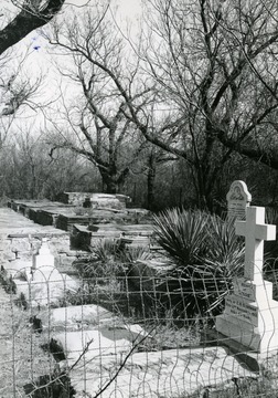View of numerous graves in the cemetery in Kuruman, South Africa. 