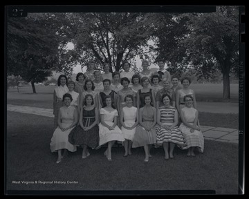 The 'citizens' of the Rhododendron Girls State program are gathered for a group portrait. Subjects unidentified. 