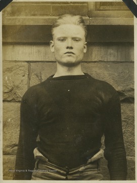 A West Virginia University football player identified as "Wagner" is pictured in his practice gear. 