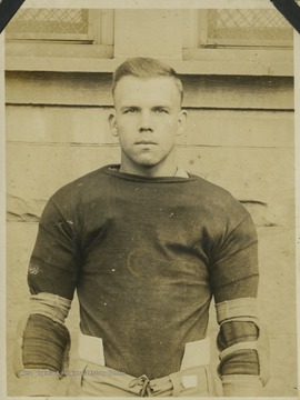 An unidentified West Virginia University football player is pictured in his practice gear. 