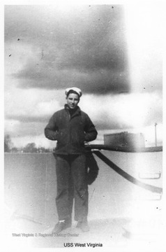 Photos are from an album belonging to a crew member of the U.S.S. West Virginia. William Wright, Radio Technician 2C, was on the ship from 1944-45 and saw action at Leyte Gulf, Iwo Jima, and Okinawa.
