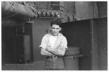 A man likely named Al is pictured on the ship. Photos are from an album belonging to a crew member of the U.S.S. West Virginia.  William Wright, Radio Technician 2C, was on the ship from 1944-45 and saw action at Leyte Gulf, Iwo Jima, and Okinawa. 