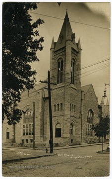 A view of the Methodist Episcopal Church on Willey Street, which is now Wesley United Methodist Church.