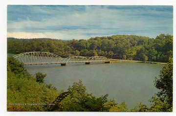 Reverse reads: "Seven miles east of Morgantown on West Virginia Route 73. Beautiful Cheat Lake has a 31-mile shore line and is a well known recreation playground, near Morgantown, W. Va."