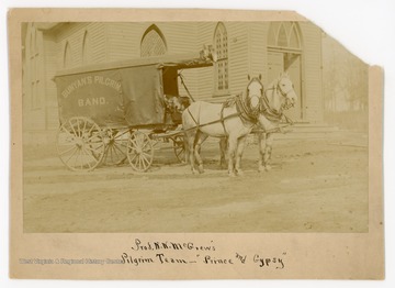 Pictured are Prince and Gypsy, the team of Professor N. N. McGrew, a bookseller who travelled the Appalachian region selling copies of John Bunyan's Pilgrim's Progress. 
