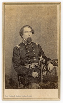 Text on the back reads, "General Benjamin Franklin Kelley, here with 1st West Virginia hat. Captured by Confederate raiders on Feb. 21, 1865." Kelley served in the Union Army during the American Civil War.
