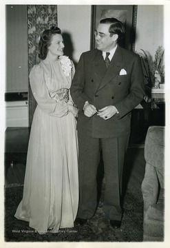 Text on back reads, "Former U. S. Senator Rush D. Holt (D.-W. Va.) and his fiancee, Miss Helen Louise Froelich, were guests April 19 at a reception announcing their engagement at the home of her parents, Mr. and Mrs. William E. Froelich at Gridley, Illinois. Mr. Froelich is mayor of Gridley and the bride-to-be is a faculty member of National Park College, Washington, D. C."