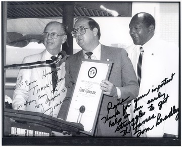 Rene Henry receives recognition from Los Angeles for his efforts in making Los Angeles the official site of the 1984 Olympics.