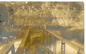 A crowd stands outside one of the Monongah mines.