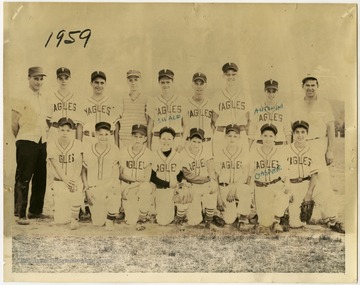 The members of the 1959 "Yagle's Jewelry" baseball team.