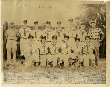 A photo of the 1959 Royal Crown Little League baseball team.
