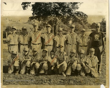 A photo of the 1957 Lions Little League baseball team.