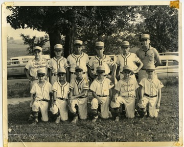 A photo of the 1963 Lions Little League baseball team.