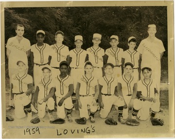 A photo of the 1959 Loving's Little League baseball team.
