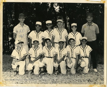 A photo of the 1963 "Knights of Columbus" Little League baseball team.